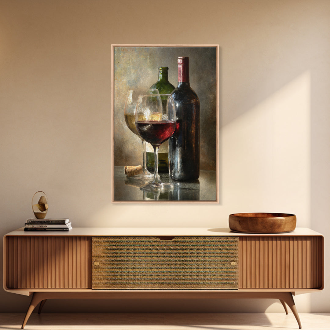 Wine Tasting Flight Rendered as Elegant Still Framed Canvas Print, Winery Art, Winery Decor, Watercolor Art, Vineyard, WIN-2x3-42