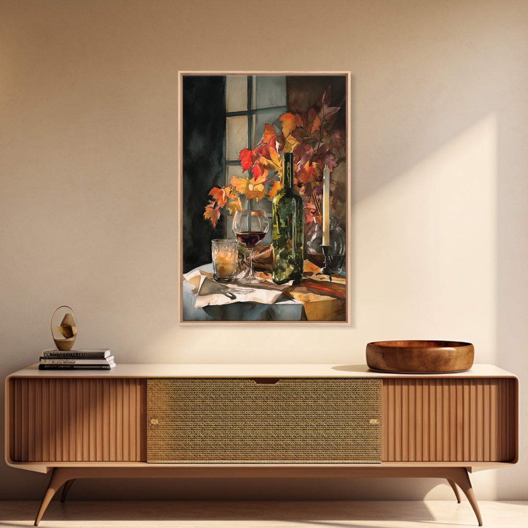 Vine Leaves Turning Autumn Red and Gold Framed Canvas Print, Winery Art, Artwork, Winery Decor, Fine Art, Vineyard, Bar Decor, WIN-2x3-43