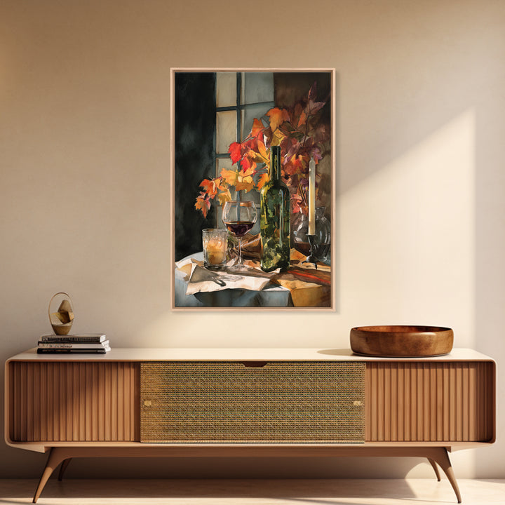 Vine Leaves Turning Autumn Red and Gold Framed Canvas Print, Winery Art, Artwork, Winery Decor, Fine Art, Vineyard, Bar Decor, WIN-2x3-43