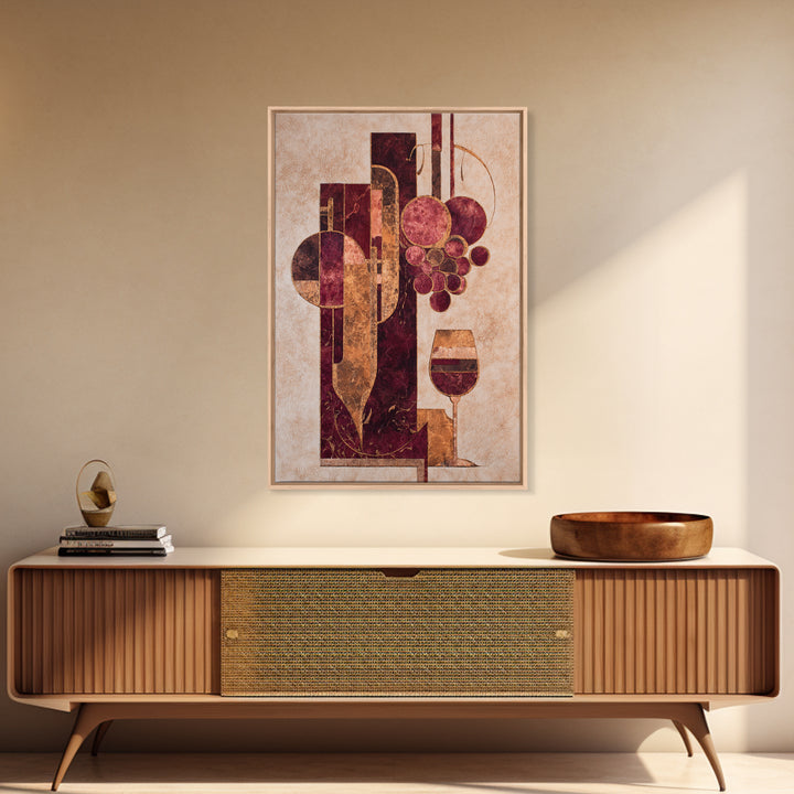 Burgundy Abstract with Gold Accents Framed Canvas Print, Winery Art, Printable Wall Art, Winery Decor, Fine Art, Vineyard, WIN-2x3-55