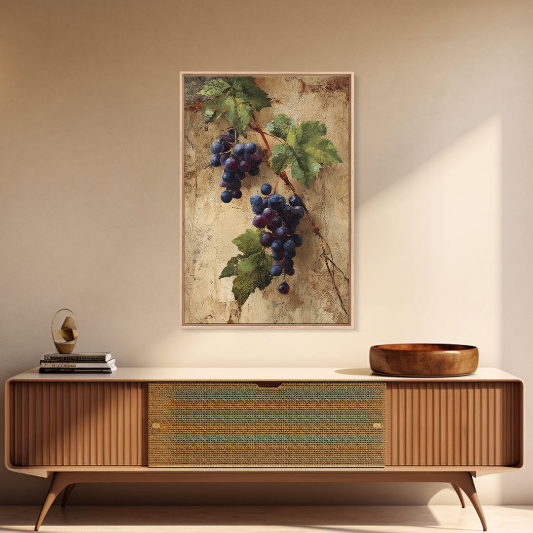 Grapevine Branch with Purple Grapes and Leaves Canvas Print, Winery Art, Kitchen Wall Decor, Winery Decor, Fine Art, Vineyard, WIN-2x3-57
