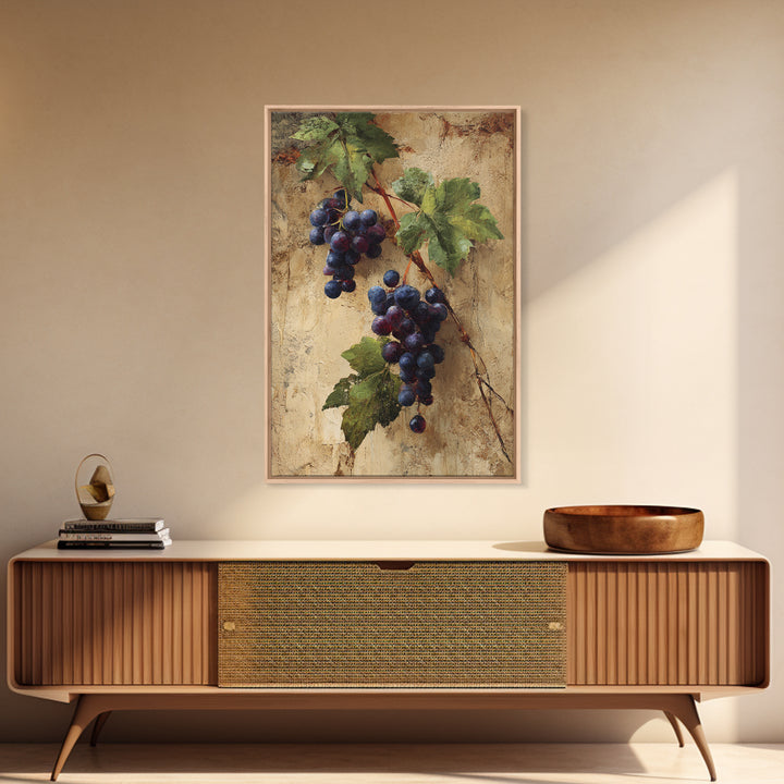 Grapevine Branch with Purple Grapes and Leaves Canvas Print, Winery Art, Kitchen Wall Decor, Winery Decor, Fine Art, Vineyard, WIN-2x3-57