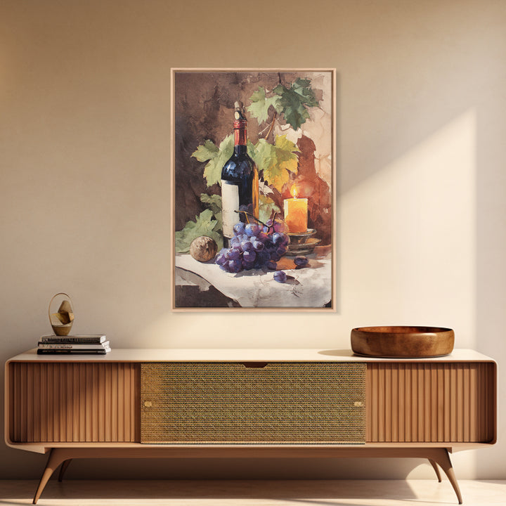 Tuscan Vineyard at Golden Hour Framed Canvas Print, Winery Art, Farmhouse Decor, Winery Decor, Oil Painting, Vineyard, WIN-2x3-59
