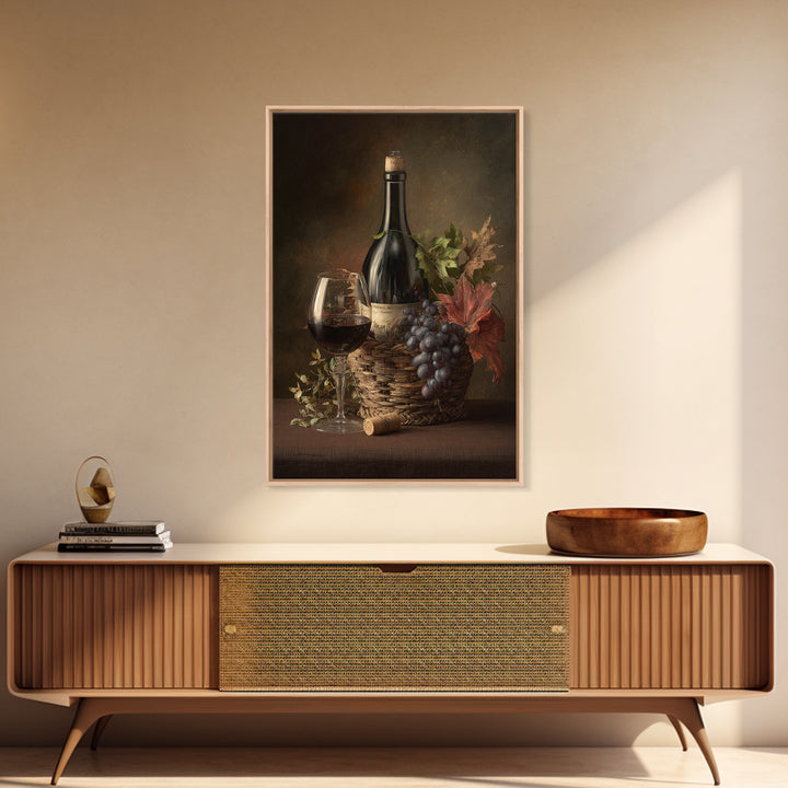 Wine Harvest Basket Framed Canvas Print, Winery Art, Minimalist Decor, Winery Decor, Fine Art, Vineyard, Artwork, Kitchen Decor, WIN-2x3-6