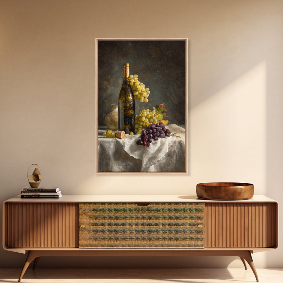 Champagne Grapes and White Linen Still Life Canvas Print, Winery Art, Living Room Decor, Winery Decor, Fine Art, Vineyard, WIN-2x3-61
