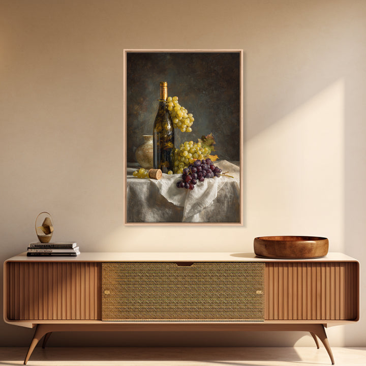 Champagne Grapes and White Linen Still Life Canvas Print, Winery Art, Living Room Decor, Winery Decor, Fine Art, Vineyard, WIN-2x3-61