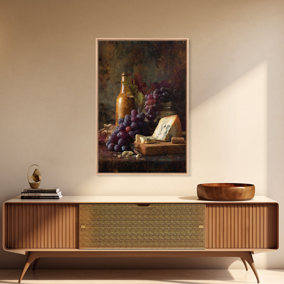 Charcuterie Board with Grapes and Cheese Framed Canvas Print, Winery Art, Wall Art Print, Winery Decor, Fine Art, Vineyard, WIN-2x3-69