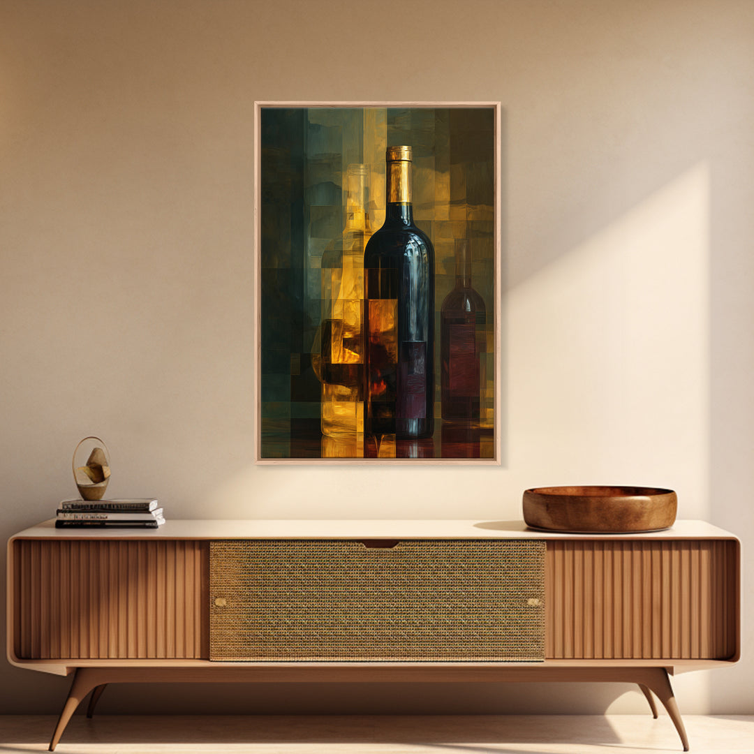 Black and Gold Wine Bottle Silhouette Canvas Print, Winery Art, Winery Decor, Oil Painting, Vineyard, Watercolor Painting, WIN-2x3-72