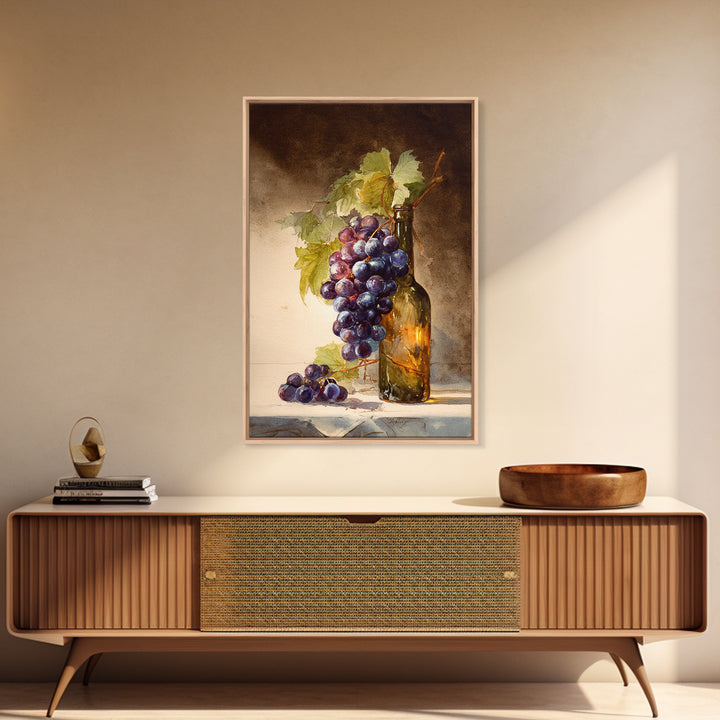 Single Grape Cluster Botanical Study Canvas Print, Winery Art, Retro Wall Art, Winery Decor, Fine Art, Vineyard, Modern Decor, WIN-2x3-77