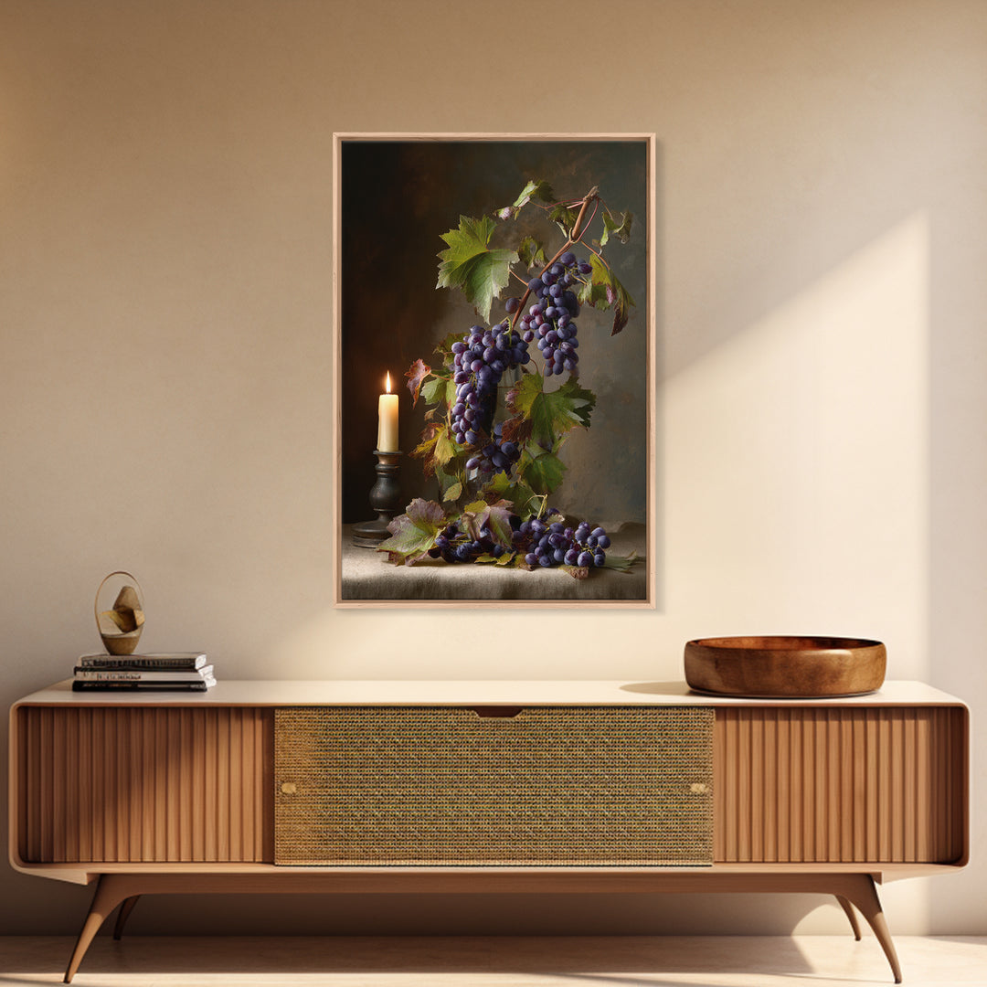 Grapevine Branch with Purple Grapes and Leaves Canvas Print, Winery Art, Kitchen Wall Decor, Winery Decor, Fine Art, Vineyard, WIN-2x3-81