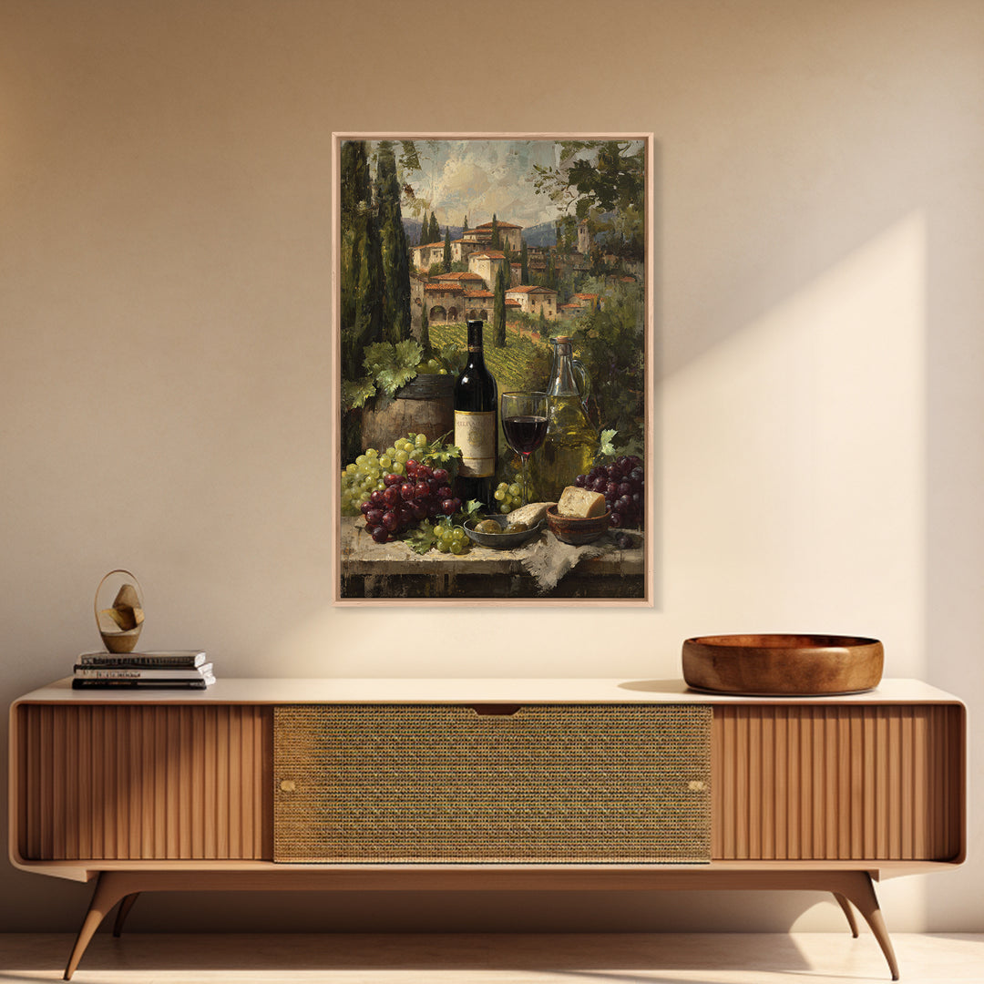 Tuscan Vineyard at Golden Hour Framed Canvas Print, Winery Art, Landscape Art, Winery Decor, Abstract Art, Vineyard, Room Decor, WIN-2x3-83