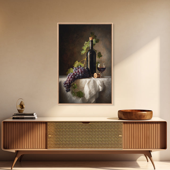 Champagne Grapes and White Linen Still Life Framed Canvas Print, Winery Art, Preppy Wall Art, Winery Decor, Fine Art, Vineyard, WIN-2x3-85