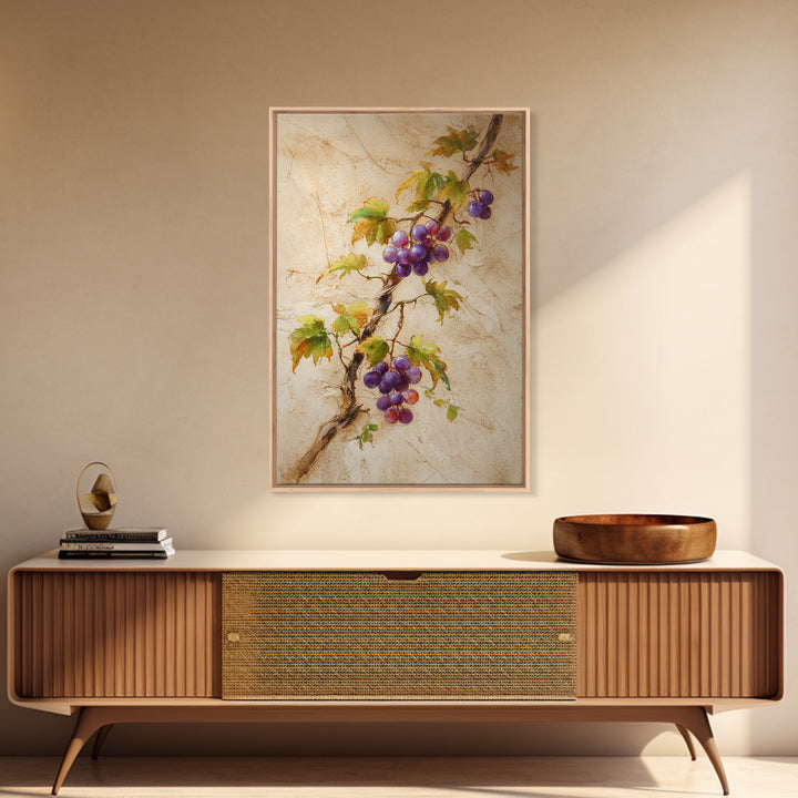 Grapevine Branch with Purple Grapes and Leaves Canvas Print, Winery Art, Wall Hanging, Winery Decor, Watercolor Art, Vineyard, WIN-2x3-9