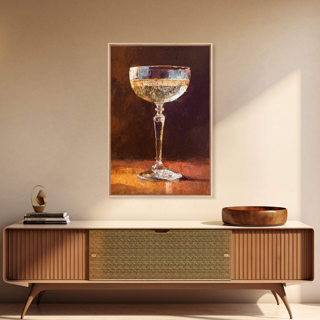 Champagne Coupe with Bubbles and Light Canvas Print, Winery Art, Gallery Wall Art, Winery Decor, Vineyard, Luxury Decor, WIN-2x3-99