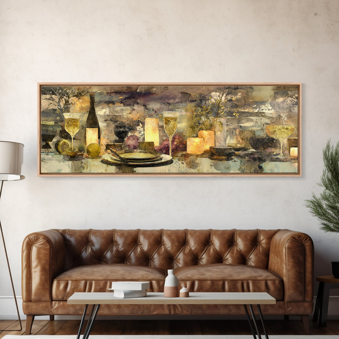 Champagne Coupe with Bubbles and Light Canvas Print, Winery Art, Cocktail Wall Art, Winery Decor, Watercolor Art, Vineyard, WIN-3x1-11