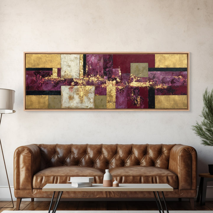 Burgundy Abstract with Gold Accents Framed Canvas Print, Winery Art, Gallery Decor, Winery Decor, Fine Art, Vineyard, WIN-3x1-15