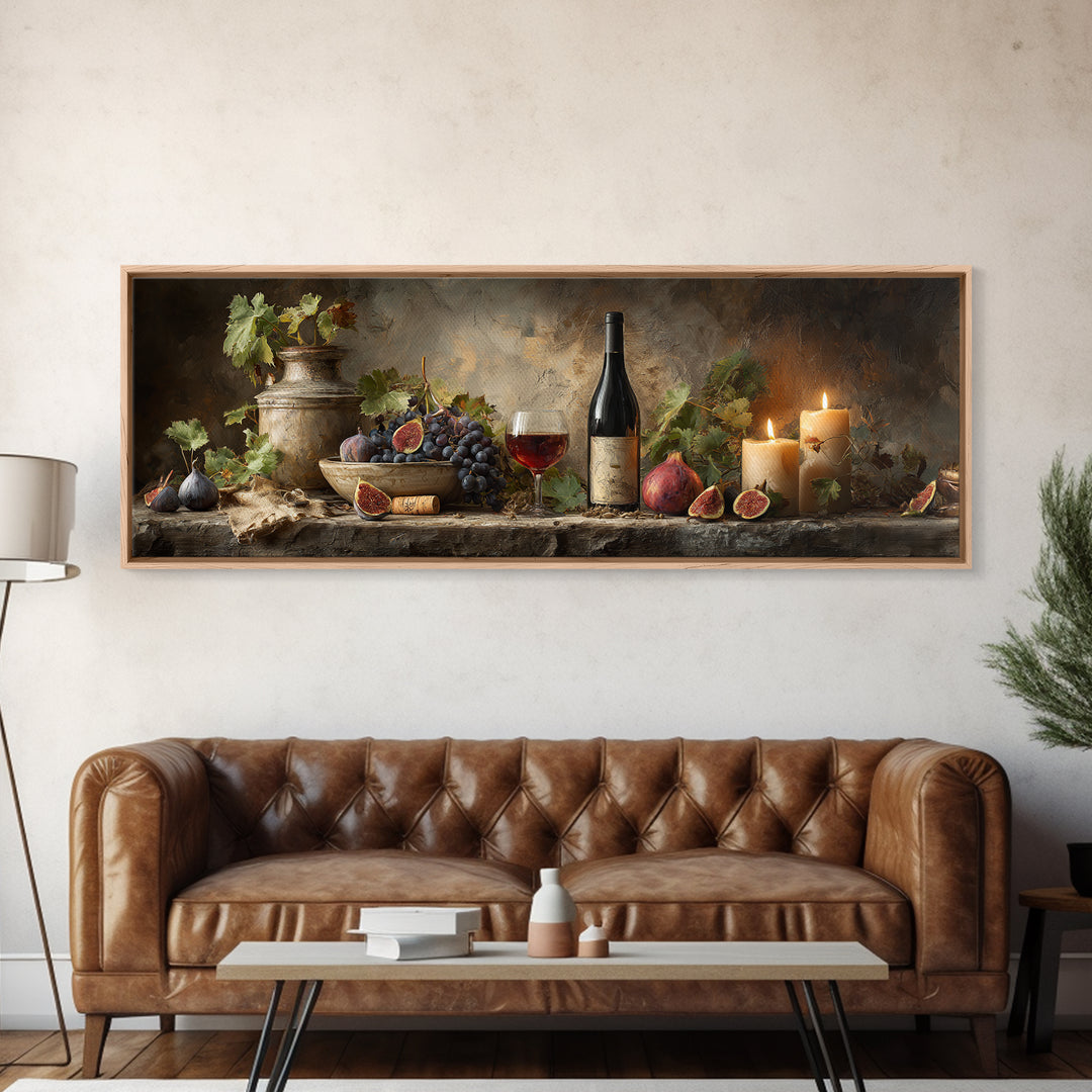 Wine Bottle and Glass Still Life Framed Canvas Print, Winery Art, Framed Art, Winery Decor, Fine Art, Vineyard, Landscape Art, WIN-3x1-18