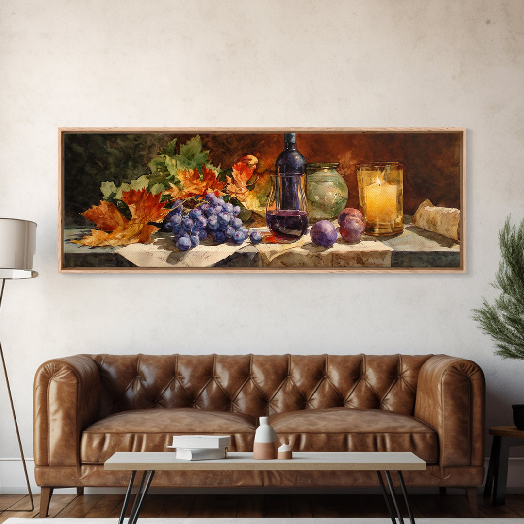 Vine Leaves Turning Autumn Red and Gold Framed Canvas Print, Winery Art, Textured Painting, Winery Decor, Fine Art, Vineyard, WIN-3x1-27