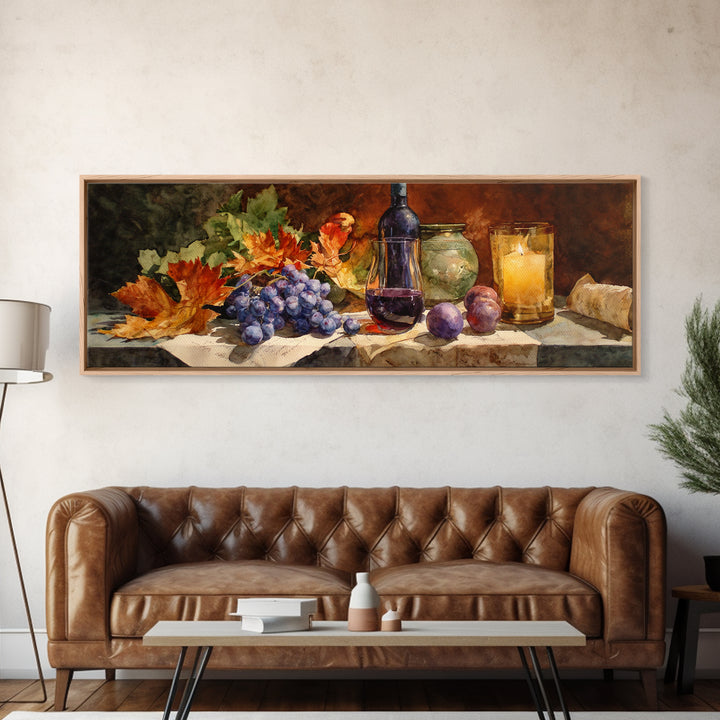Vine Leaves Turning Autumn Red and Gold Framed Canvas Print, Winery Art, Textured Painting, Winery Decor, Fine Art, Vineyard, WIN-3x1-27