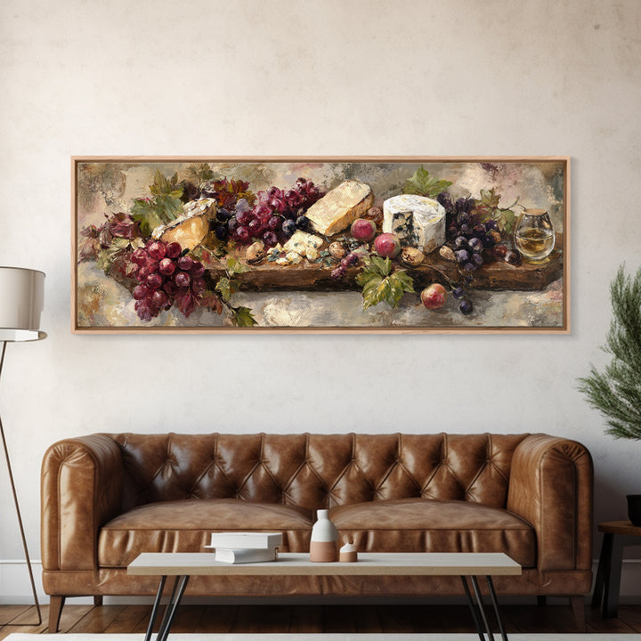 Charcuterie Board with Grapes and Cheese Canvas Print, Winery Art, Kitchen Wall Decor, Winery Decor, Oil Painting, Vineyard, WIN-3x1-29