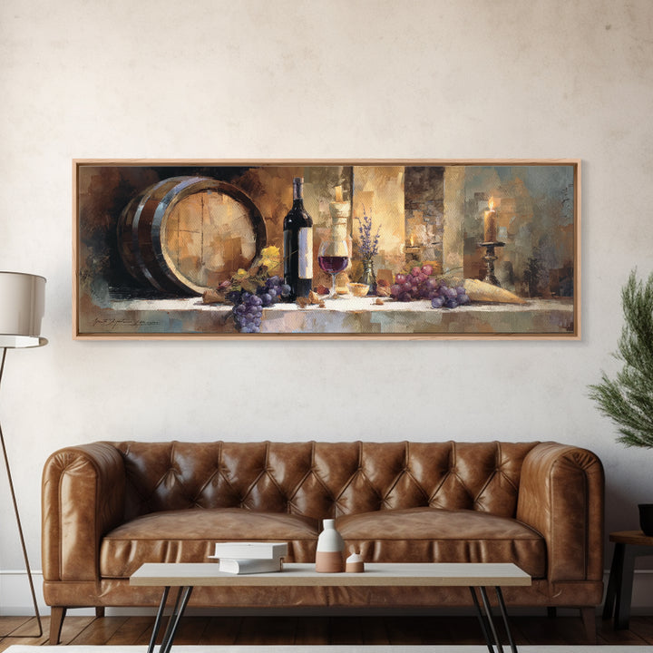 Wine Barrel with Lavender and Sunlight Canvas Print, Winery Art, Retro Wall Art, Winery Decor, Fine Art, Vineyard, Modern Decor, WIN-3x1-46