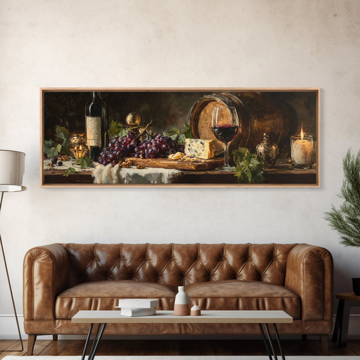 Charcuterie Board with Grapes and Cheese Framed Canvas Print, Winery Art, Kitchen Art, Winery Decor, Watercolor Art, Vineyard, WIN-3x1-5