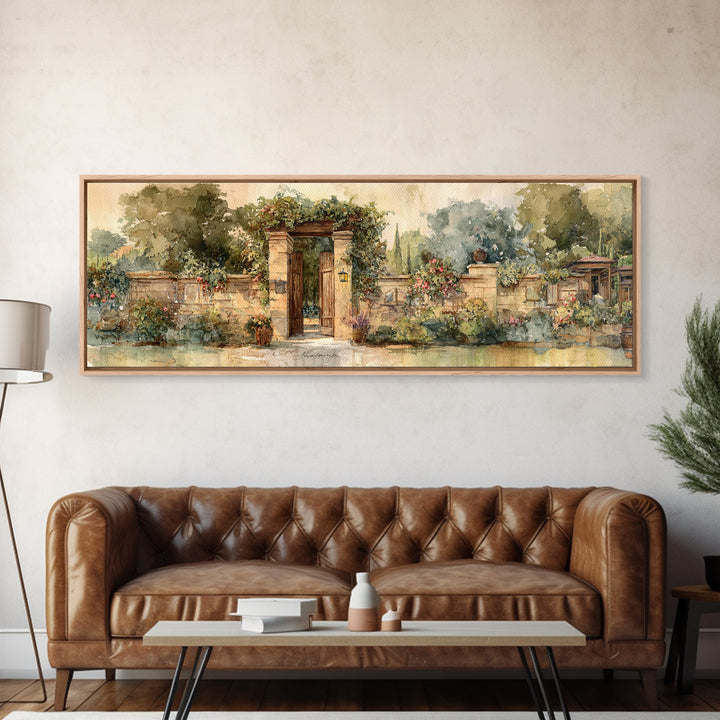 Vineyard Gate with Climbing Roses Framed Canvas Print, Winery Art, Wall Decor, Winery Decor, Fine Art, Vineyard, Kitchen Art, WIN-3x1-55