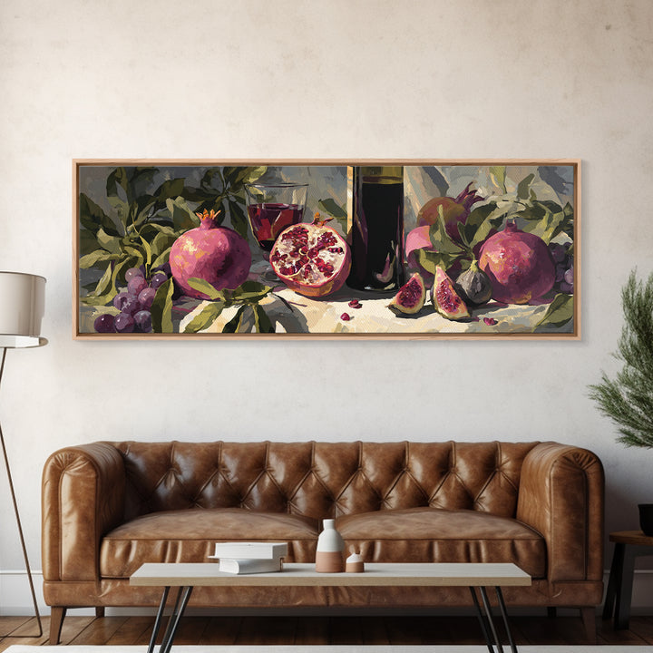 Pomegranate Figs and Red Wine Composition Framed Canvas Print, Winery Art, Living Room Art, Winery Decor, Fine Art, Vineyard, WIN-3x1-57