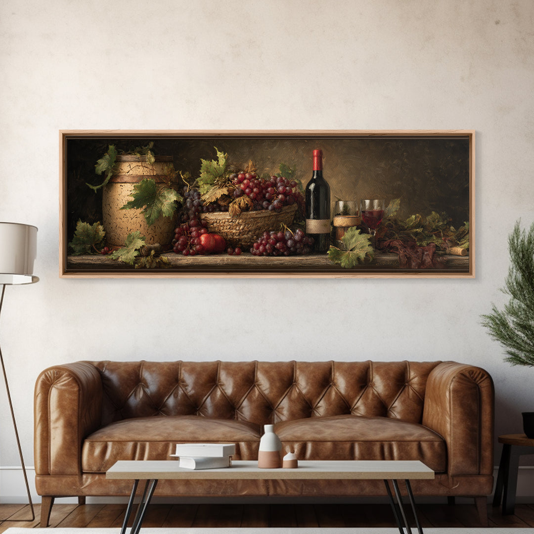Wine Harvest Basket Canvas Print, Winery Art, Boho Decor, Winery Decor, Oil Painting, Vineyard, Art Print, Printable Wall Art, WIN-3x1-62
