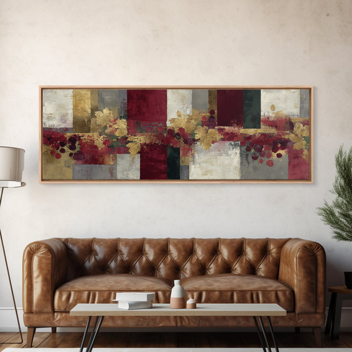 Burgundy Abstract with Gold Accents Framed Canvas Print, Winery Art, Contemporary Art, Winery Decor, Abstract Art, Vineyard, WIN-3x1-63