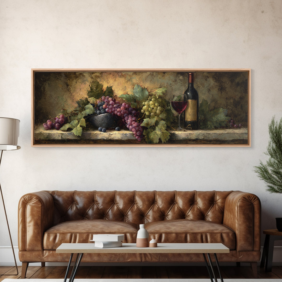 Tuscan Vineyard at Golden Hour Framed Canvas Print, Winery Art, Kitchen Decor, Winery Decor, Abstract Art, Vineyard, WIN-3x1-67