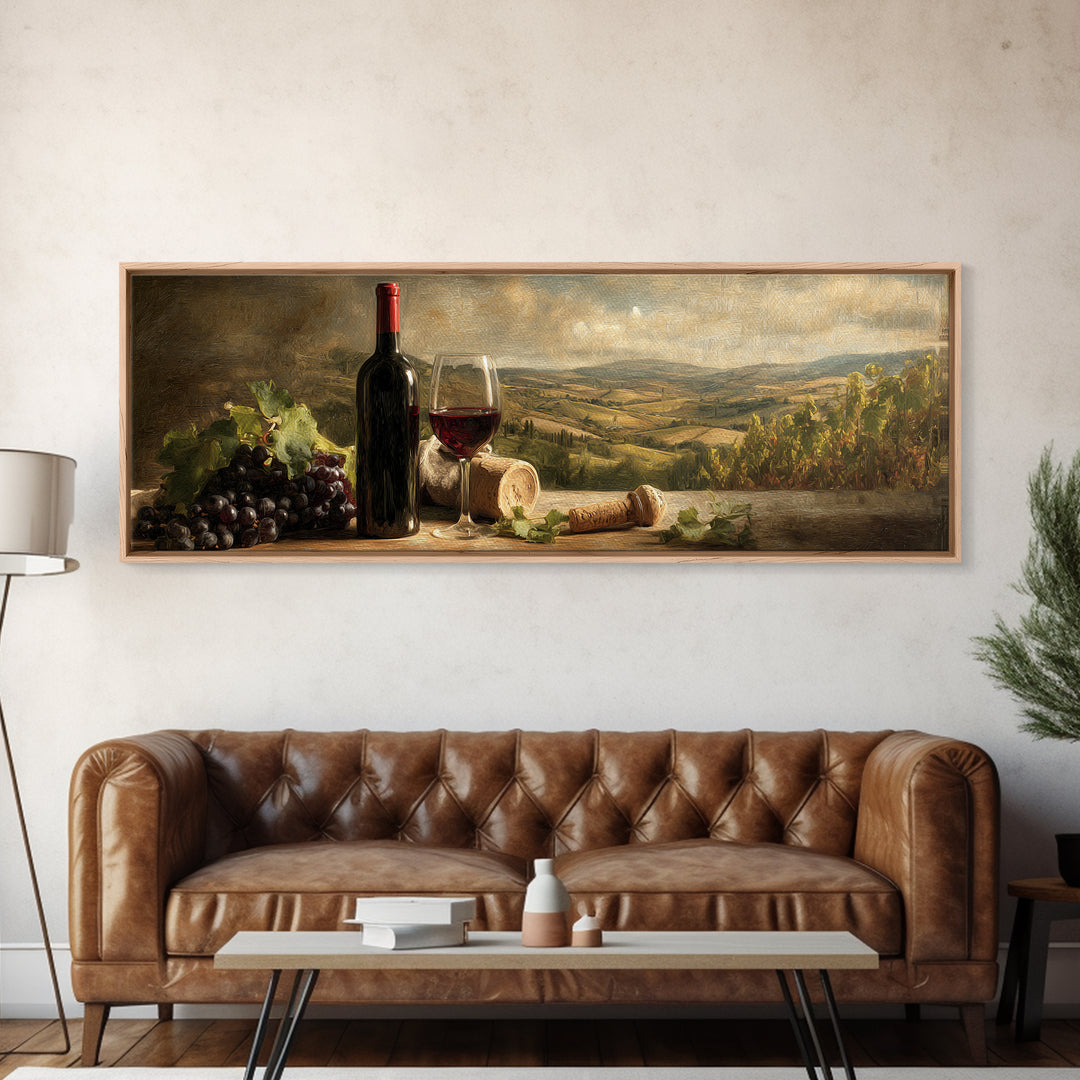 French Vineyard Hills Framed Canvas Print, Winery Art, Art, Winery Decor, Fine Art, Vineyard, Farmhouse Decor, Kitchen Art, WIN-3x1-72