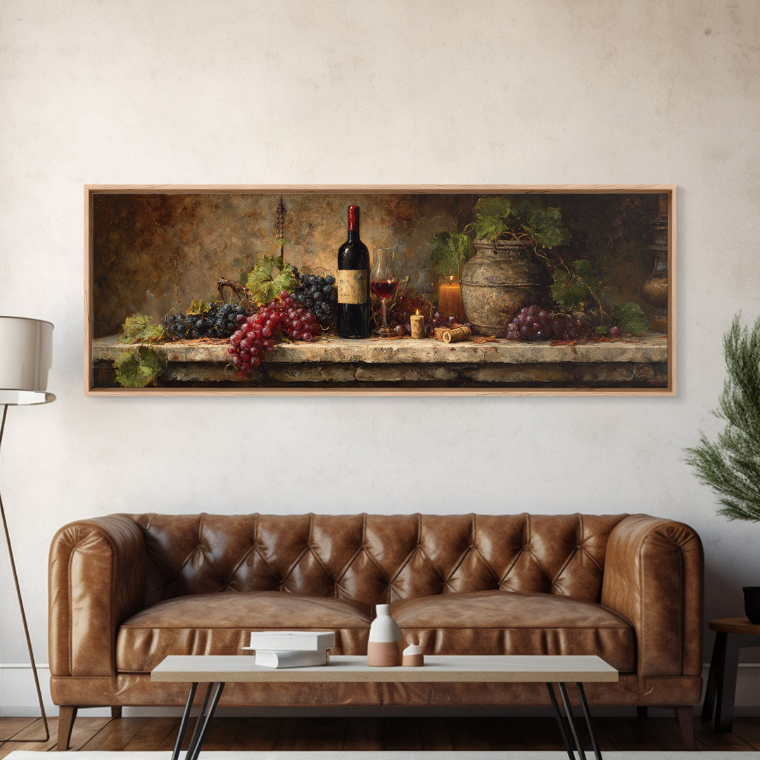 Wine Tasting Flight Rendered as Elegant Still Framed Canvas Print, Winery Art, Kitchen Wall Decor, Winery Decor, Oil Painting, WIN-3x1-74