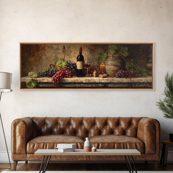Wine Tasting Flight Rendered as Elegant Still Framed Canvas Print, Winery Art, Kitchen Wall Decor, Winery Decor, Oil Painting, WIN-3x1-74