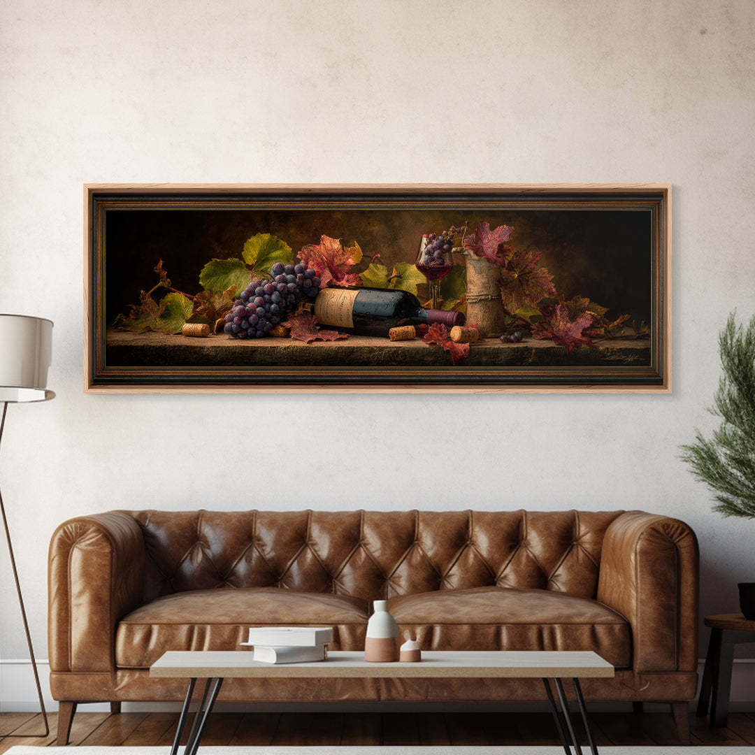 Vine Leaves Turning Autumn Red and Gold Canvas Print, Winery Art, Framed Art, Winery Decor, Fine Art, Vineyard, Landscape Art, WIN-3x1-75