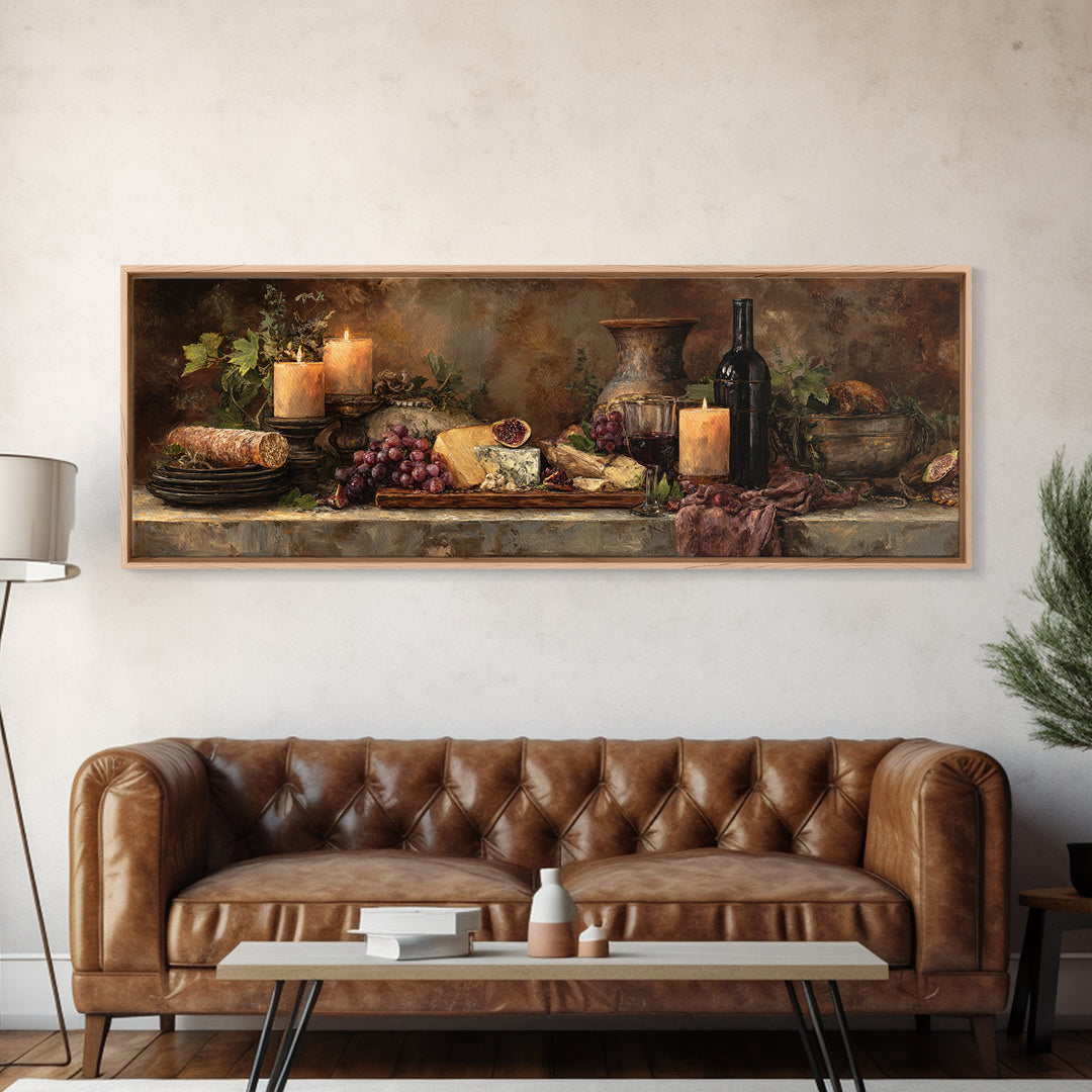Charcuterie Board with Grapes and Cheese Framed Canvas Print, Winery Art, Bar Art, Winery Decor, Fine Art, Vineyard, WIN-3x1-77