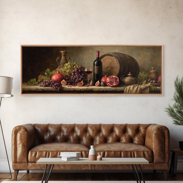 Pomegranate Figs and Red Wine Composition Framed Canvas Print, Winery Art, Living Room Art, Winery Decor, Fine Art, Vineyard, WIN-3x1-81