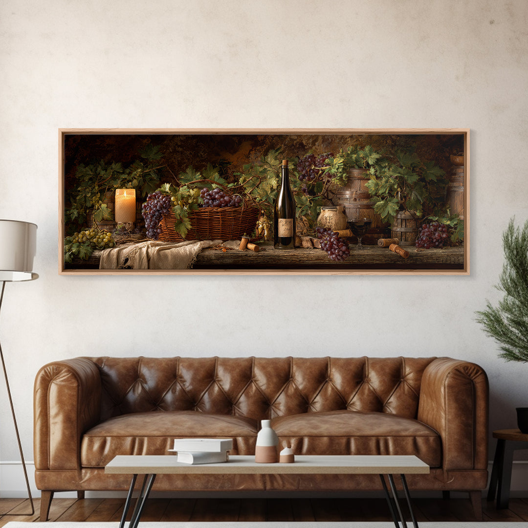 Wine Harvest Basket Canvas Print, Winery Art, Kitchen Art, Winery Decor, Watercolor Art, Vineyard, Living Room Art, WIN-3x1-86