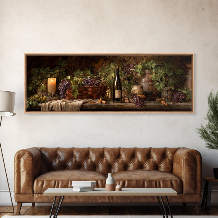 Wine Harvest Basket Canvas Print, Winery Art, Kitchen Art, Winery Decor, Watercolor Art, Vineyard, Living Room Art, WIN-3x1-86