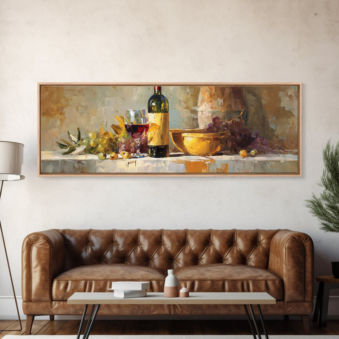 Olive Branch and Wine Glass Mediterranean Still Canvas Print, Winery Art, Wall Art, Winery Decor, Watercolor Art, Vineyard, WIN-3x1-88