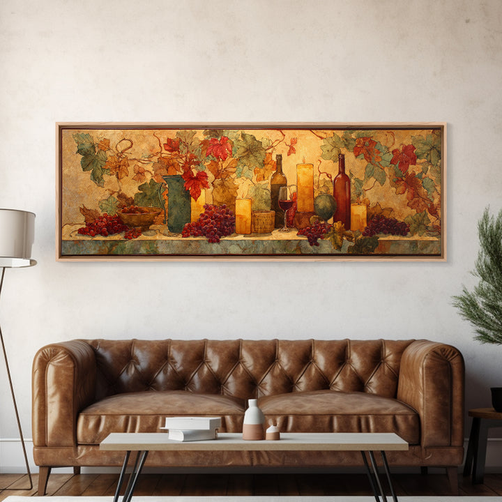 Vine Leaves Turning Autumn Red and Gold Framed Canvas Print, Winery Art, Printable Wall Art, Winery Decor, Fine Art, Vineyard, WIN-3x1-99