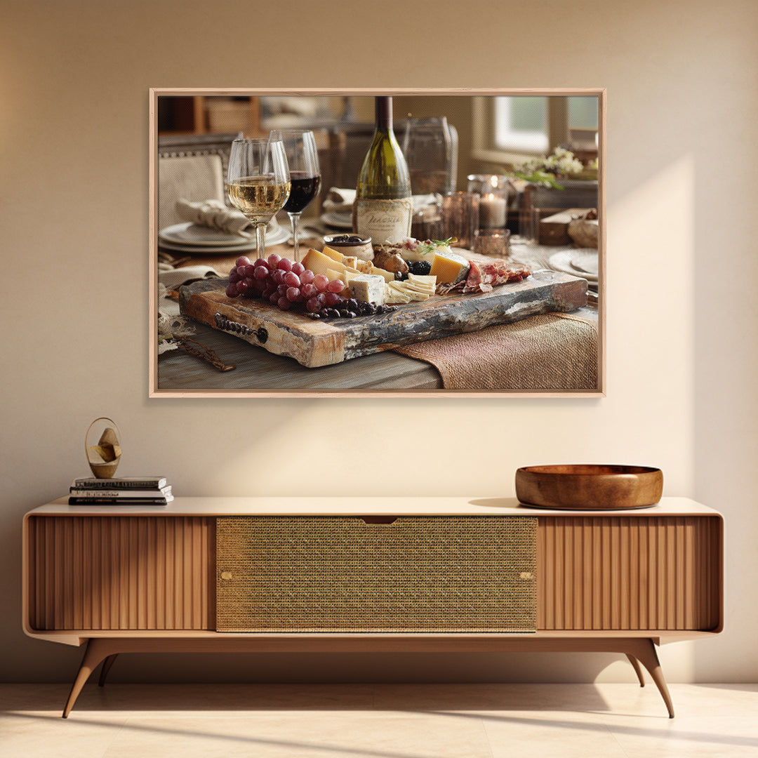 Charcuterie Board with Grapes and Cheese Canvas Print, Winery Art, Gallery Wall Art, Winery Decor, Fine Art, Vineyard, WIN-3x2-17