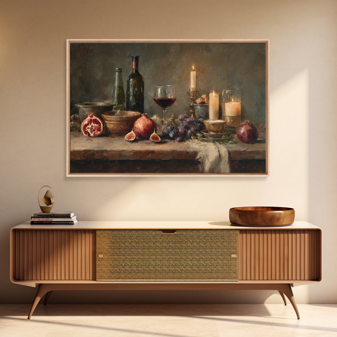Pomegranate Figs and Red Wine Composition Canvas Print, Winery Art, Matisse Print, Winery Decor, Vineyard, Luxury Decor, WIN-3x2-21