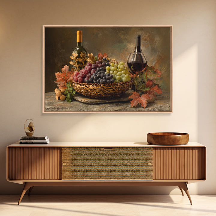 Wine Harvest Basket Canvas Print, Winery Art, Kitchen Art, Winery Decor, Watercolor Art, Vineyard, Living Room Art, WIN-3x2-26