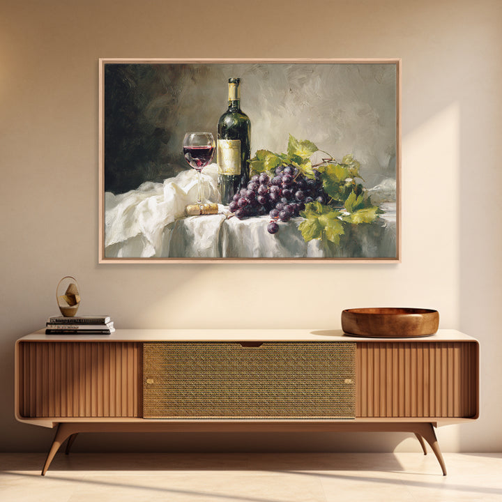 Champagne Grapes and White Linen Still Life Canvas Print, Winery Art, Living Room Art, Winery Decor, Abstract Art, Vineyard, WIN-3x2-33
