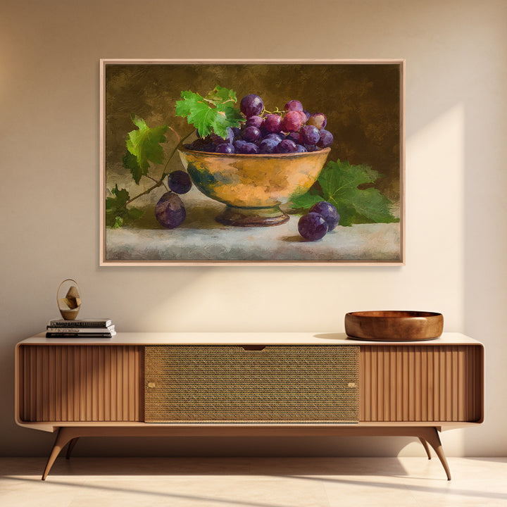 Grapes in a Ceramic Bowl with Shadows Canvas Print, Winery Art, Travel Poster, Winery Decor, Oil Painting, Vineyard, WIN-3x2-37
