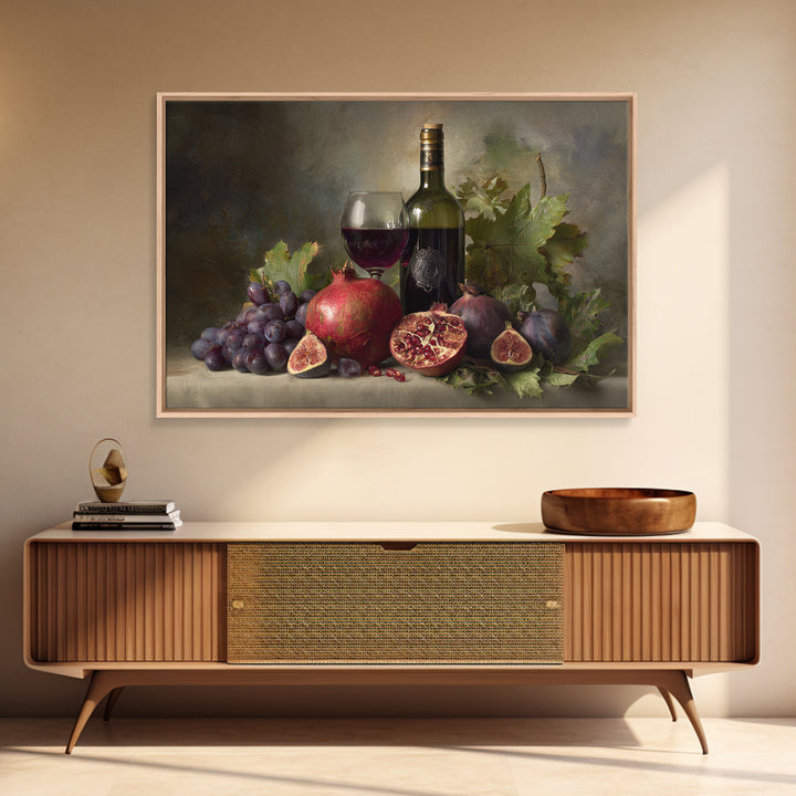 Pomegranate Figs and Red Wine Composition Framed Canvas Print, Winery Art, Gallery Decor, Winery Decor, Fine Art, Vineyard, WIN-3x2-45
