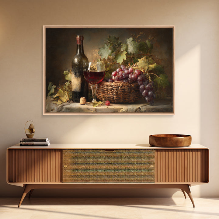 Wine Harvest Basket Framed Canvas Print, Winery Art, Kitchen Wall Decor, Winery Decor, Oil Painting, Vineyard, Fine Art Print, WIN-3x2-50