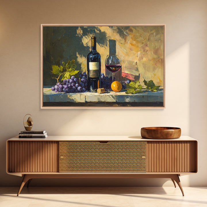 Tuscan Vineyard at Golden Hour Framed Canvas Print, Winery Art, Farmhouse Decor, Winery Decor, Oil Painting, Vineyard, WIN-3x2-55