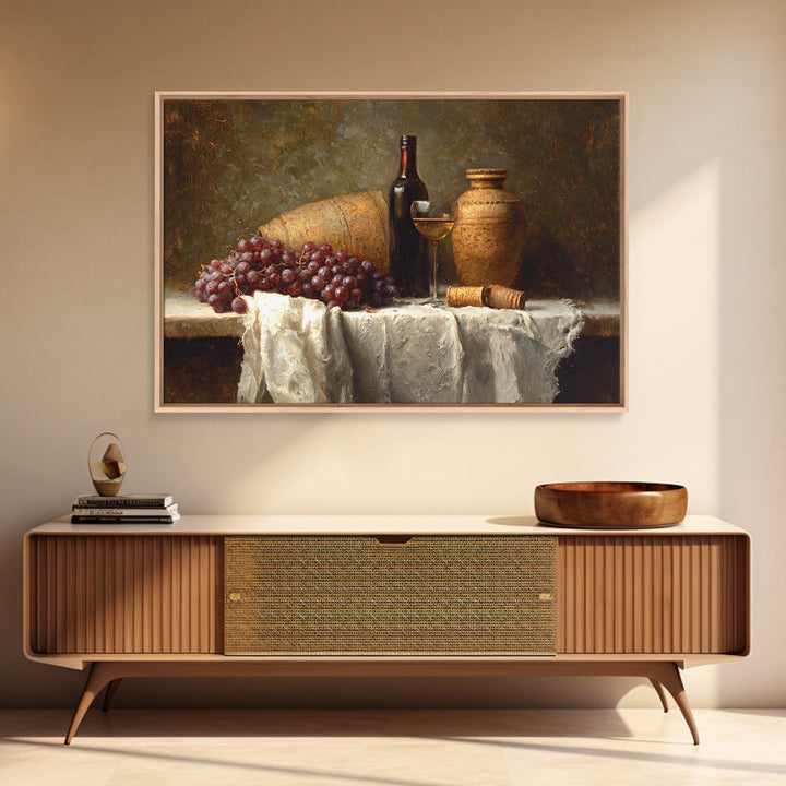 Champagne Grapes and White Linen Still Life Canvas Print, Winery Art, Living Room Art, Winery Decor, Abstract Art, Vineyard, WIN-3x2-57